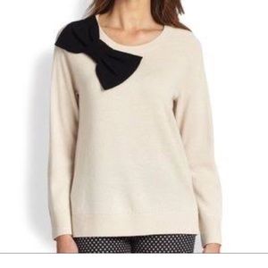 NWT Kate Spade slouchy raglan bow sweater size large beige and black